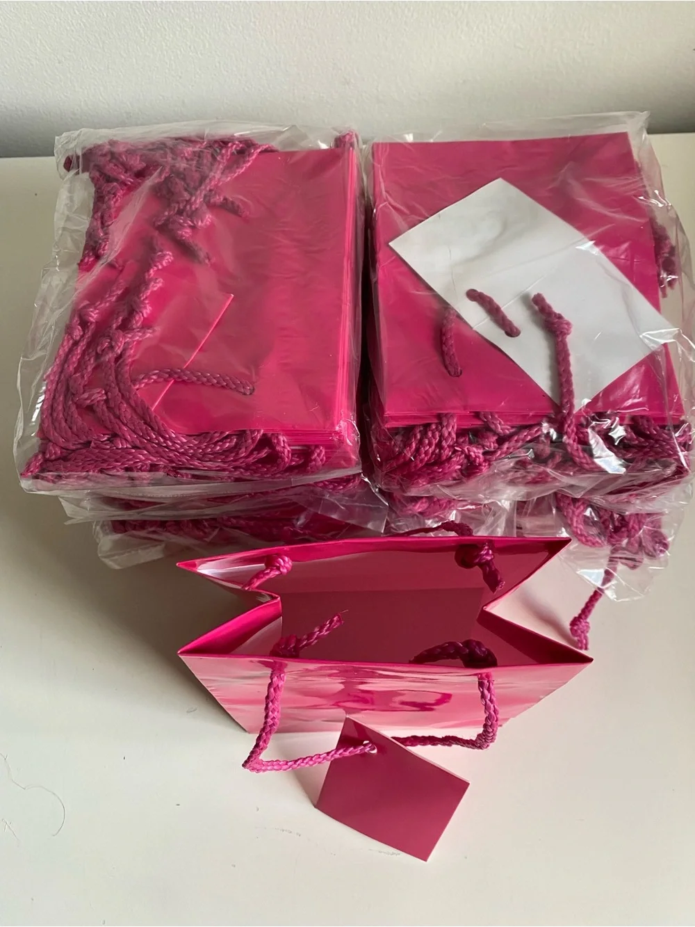 Fuchia Pink Glossy Gift Bag with Rope Handles 72 bags NEW Small 5.5” x 4 1/4”